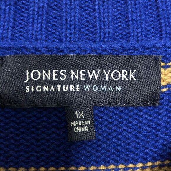 Jones New York Signature Blue Gold Striped Sweater - Picture 3 of 6